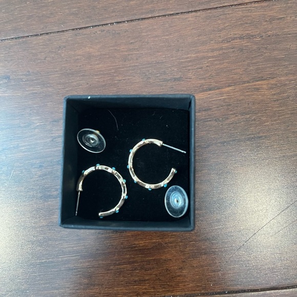 gold & turquoise hoop earrings - Picture 2 of 4